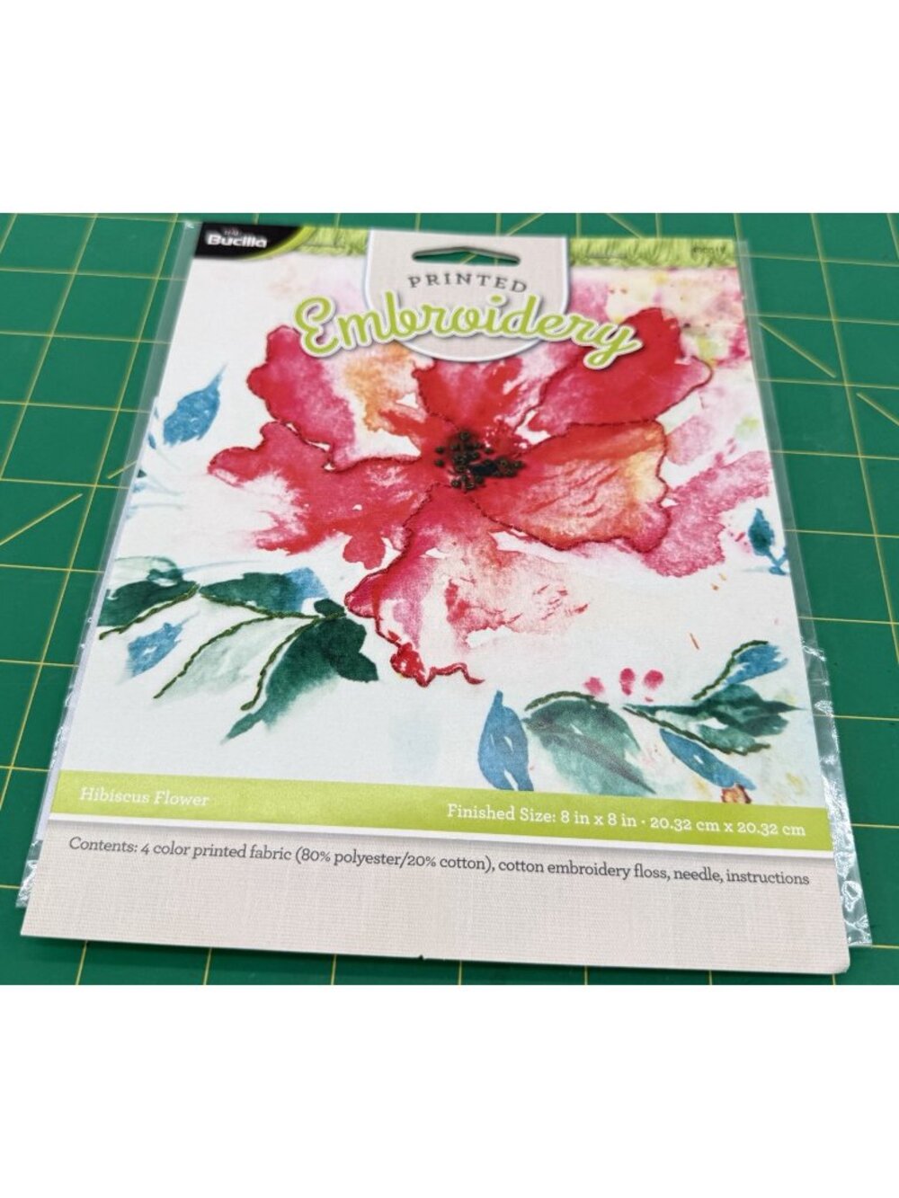 Bucilla Printed Embroidery Craft Kit 49051E Hibiscus Flower Watercolor 8" x 8"